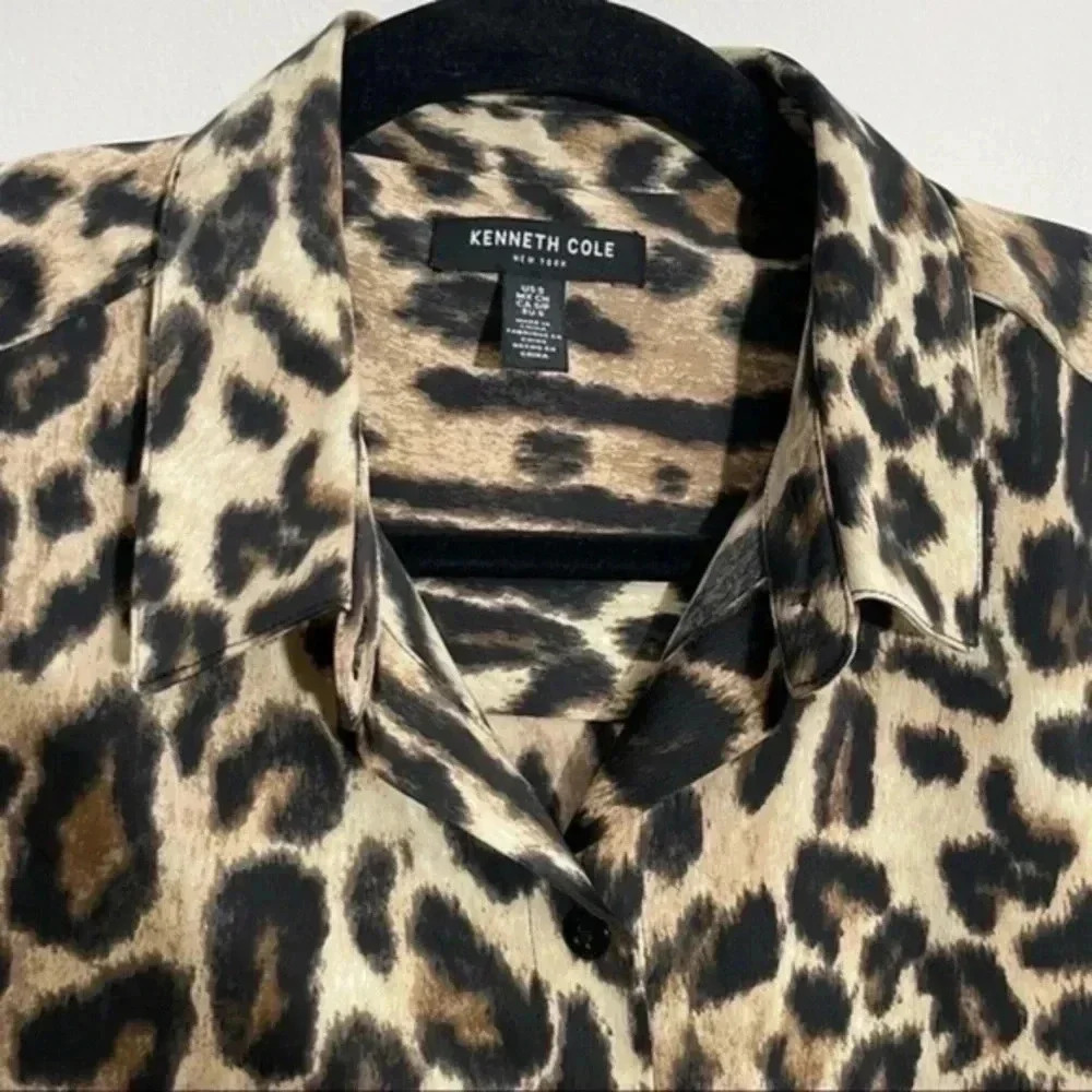 Kenneth Cole Leopard Print Button Down Dress Small - image 4